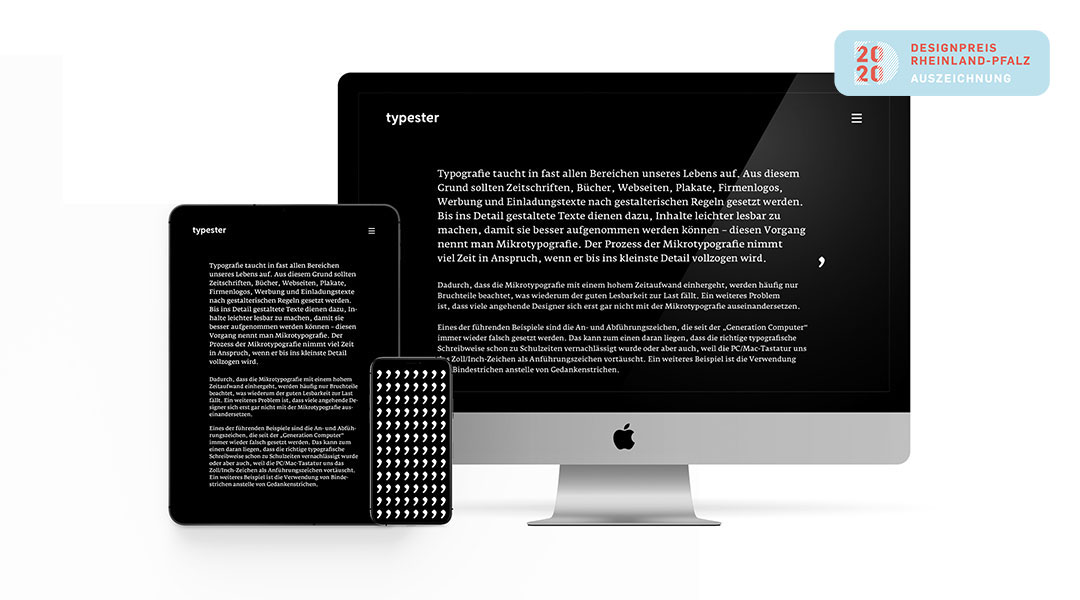 Projekt: Typester responsive Website (Designpreis 2020 RLP)